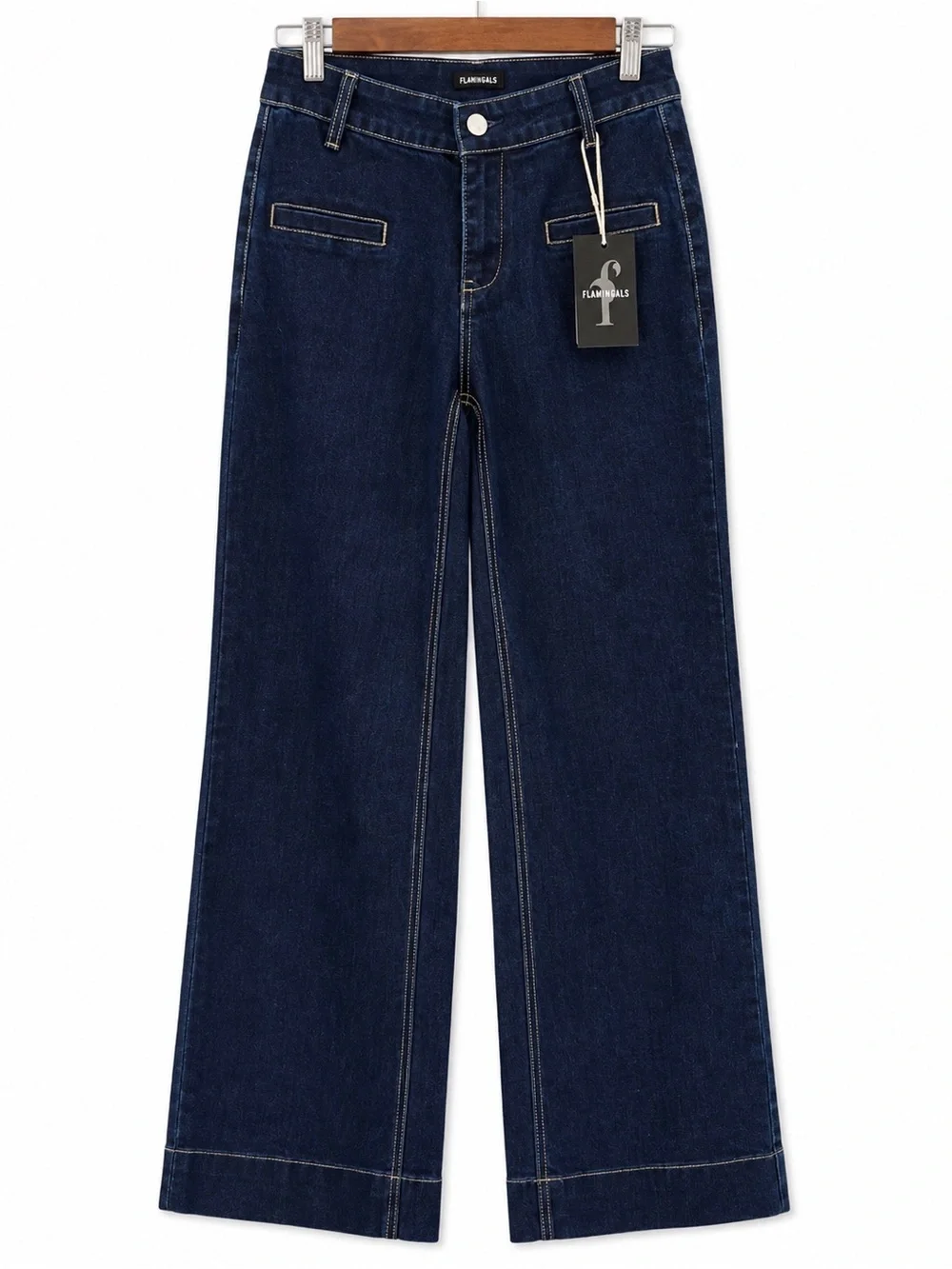Flamingals High-Rise Dark Blue Wash front welt pockets xs